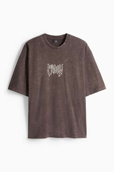 Hommes - T-shirt - Oversize - à motif - marron foncé