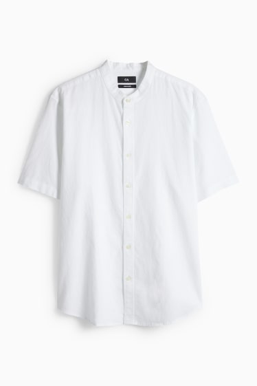 Bărbați - Cămașă - regular fit - guler drept - amestec de in - alb