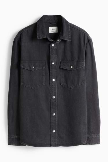 Hommes - Chemise en jean - Oversize - col kent - jean gris foncé