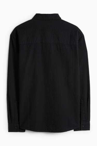 Uomo - Camicia - relaxed fit - collo all'italiana - tessuto tramato - nero