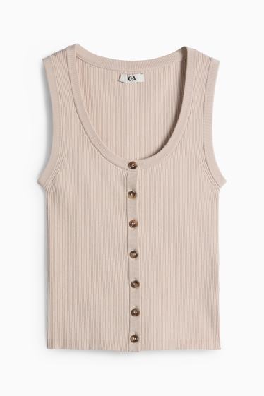 Femmes - Haut - finition côtelée - beige