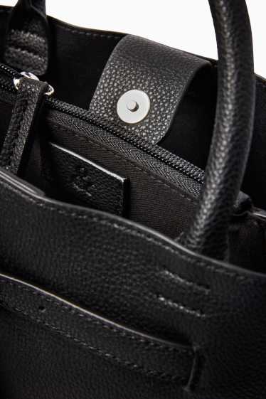 Dámské - Malá kabelka shopper s odnímatelným popruhem - imitace kůže - černá