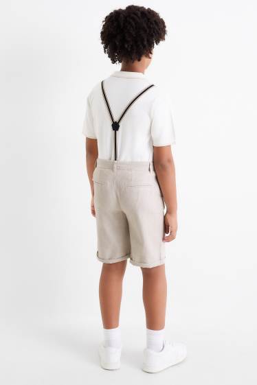 Kinder Buben - Bermudas mit Hosenträgern und Leinen-Anteil - hellbeige