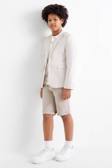 Kinder Buben - Bermudas mit Hosenträgern und Leinen-Anteil - hellbeige