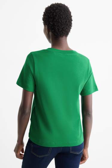 Dámské - Tričko s výstřihem ve tvaru V - slim fit - zelená