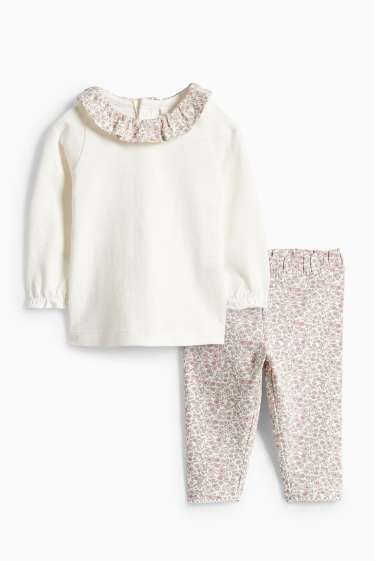 Baby: meisjes - Bloemetjes - babyoutfit - 2-delig - crème wit