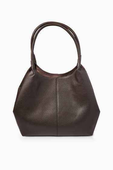 Women - Large shopper - faux leather - dark brown
