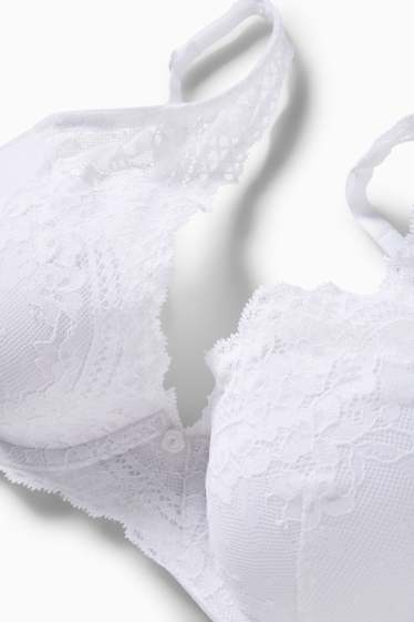 Dámské - Podprsenka s kosticemi - PLUNGE - s vycpávkami - bílá