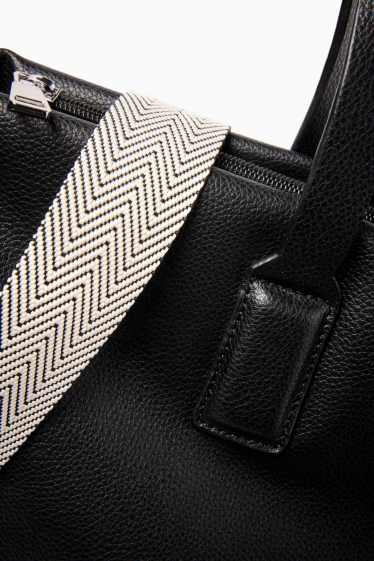 Women - Large shopper with detachable bag strap - faux leather - black