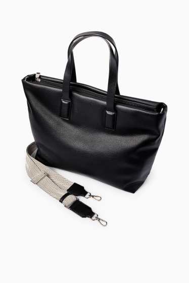 Women - Large shopper with detachable bag strap - faux leather - black