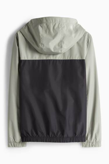 Kinderen: jongens - Jas met capuchon - waterafstotend - donkergroen / zwart