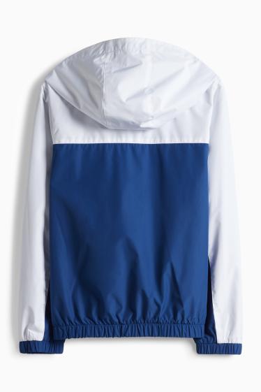 Kinder Buben - Jacke mit Kapuze - wasserabweisend - weiß / blau