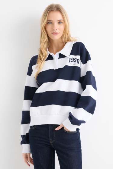 Women - Sweatshirt - striped - dark blue / white