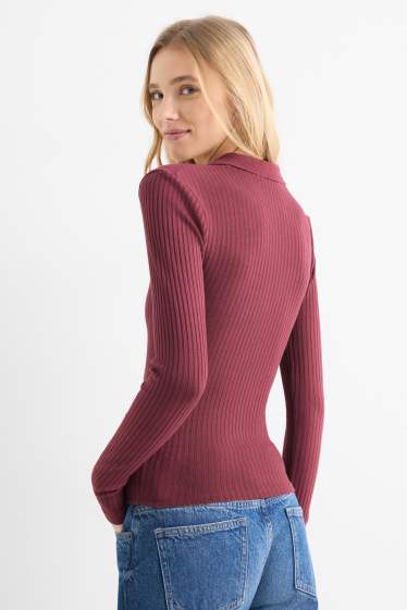Donna - Polo - slim fit - a coste - bordeaux