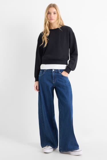 Femmes - Wide leg jean - low waist - jean bleu