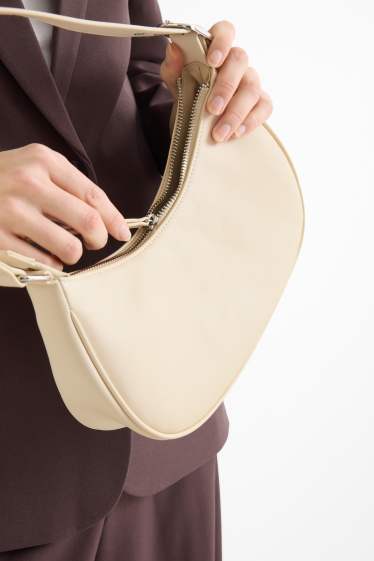 Damen - Schultertasche - Lederimitat - cremeweiss