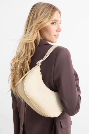 Damen - Schultertasche - Lederimitat - cremeweiss