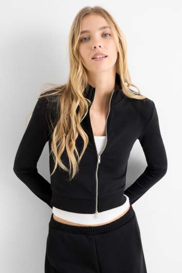 Damen - Crop Sweatjacke - schwarz