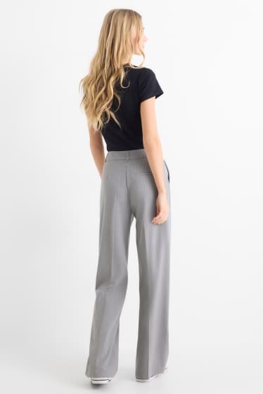 Women - Cloth trousers - mid-rise waist - wide leg - gray