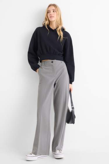 Women - Cloth trousers - mid-rise waist - wide leg - gray