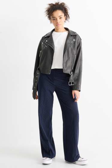 Femmes - Pantalon en toile - mid waist - wide leg - bleu foncé