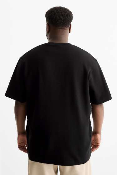 Herren - T-Shirt - Relaxed Fit - gerippt - schwarz