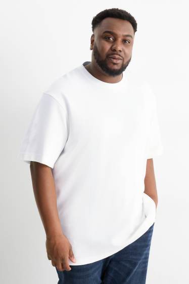 Herren - T-Shirt - Relaxed Fit - gerippt - weiß