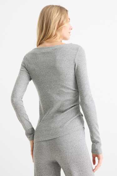 Dámské - Tričko s dlouhým rukávem - slim fit - žebrované - šedá