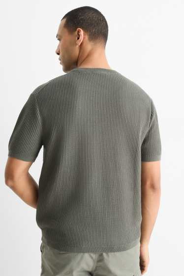 Herren - Strickpullover - kurzarm - gerippt - dunkelgrün