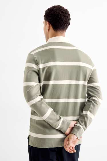 Heren - Poloshirt met lange mouwen - relaxed fit - gestreept - groen