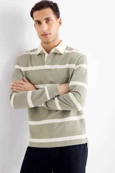 Heren - Poloshirt met lange mouwen - relaxed fit - gestreept - groen