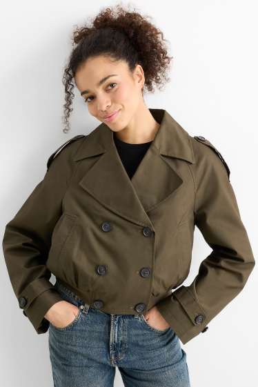 Damen - Crop Trenchcoat - dunkelgrün