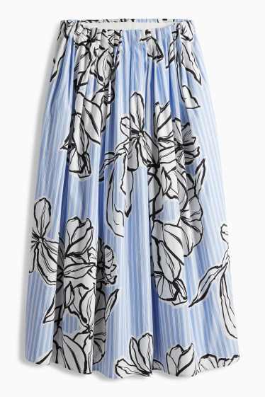 Damen - Faltenrock - gestreift - geblümt - weiss / blau