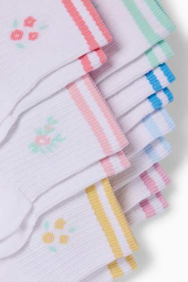 Kinderen: meisjes - Set van 7 paar - bloem - sokken met motief - ribstof - gekleurd