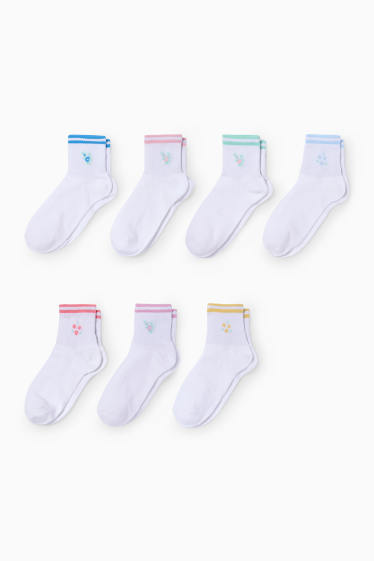 Kinderen: meisjes - Set van 7 paar - bloem - sokken met motief - ribstof - gekleurd