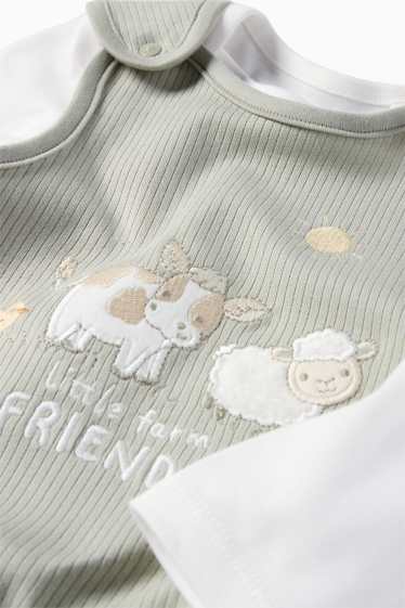 Baby Jungen - Schäfchen, Kuh und Küken - Strampler-Set - 2 teilig - weiss / grau