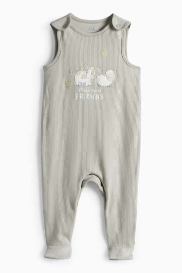 Baby Jungen - Schäfchen, Kuh und Küken - Strampler-Set - 2 teilig - weiss / grau