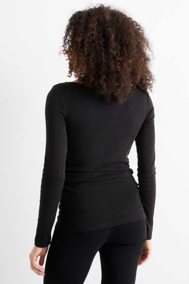 Femmes - Haut à manches longues - slim fit - noir