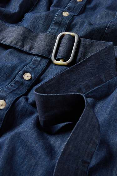 Damen - Jeans-Blusenkleid mit Gürtel - dunkelblau