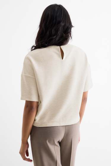 Femmes - T-shirt - regular fit - finition côtelée - beige clair