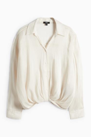 Women - Blouse with knot detail - shiny - cremewhite