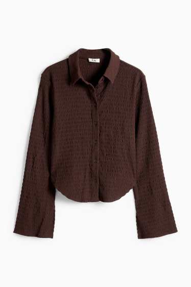 Donna - Camicetta - arricciature - marrone scuro