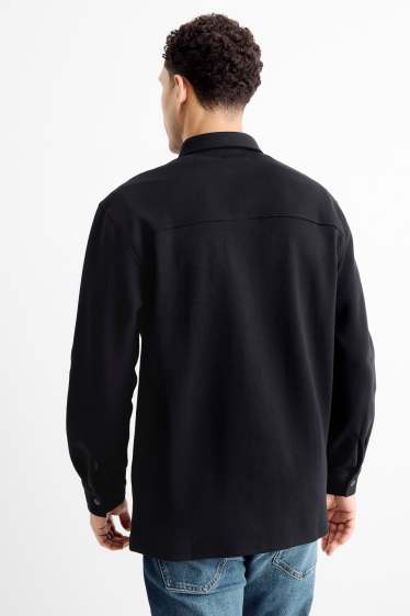 Men - Shirt jacket - relaxed fit - kent collar - black