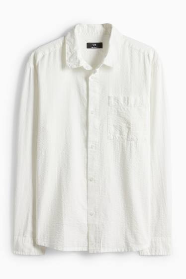 Uomo - Camicia - relaxed fit - collo all'italiana - tessuto tramato - bianco