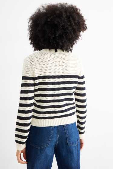 Damen - Strickjacke - gestreift - weiß / blau