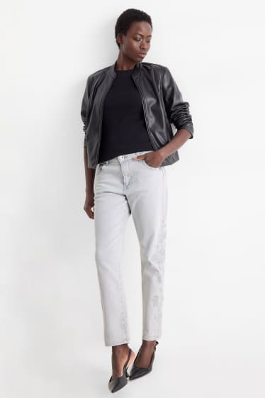 Femmes - Boyfriend jean - mid waist - à fleurs - jean gris clair