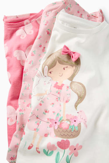 Děti - dívky - Multipack 3 ks - dívka a motýli - tričko s krátkým rukávem - bílá/růžová