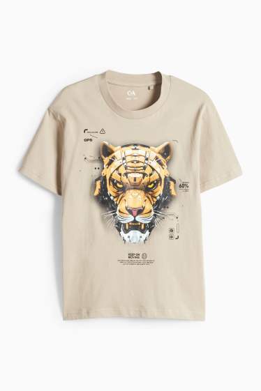 Kinder Jungen - Tiger - Kurzarmshirt - beige
