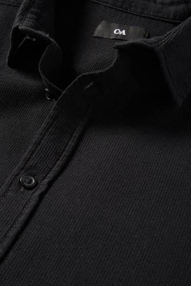 Bărbați - Cămașă - regular fit - guler Kent - structurată - negru