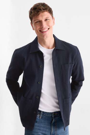 Men - Shirt jacket - relaxed fit - textured - dark blue